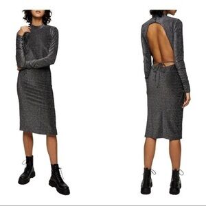 Topshop‎ Metallic Glitter Open Back Bodycon Midi Dress Party Cocktail 10 NWOT